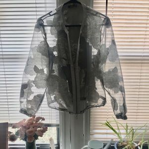 Bandolera Sheer Silver Floral Bomber Jacket
